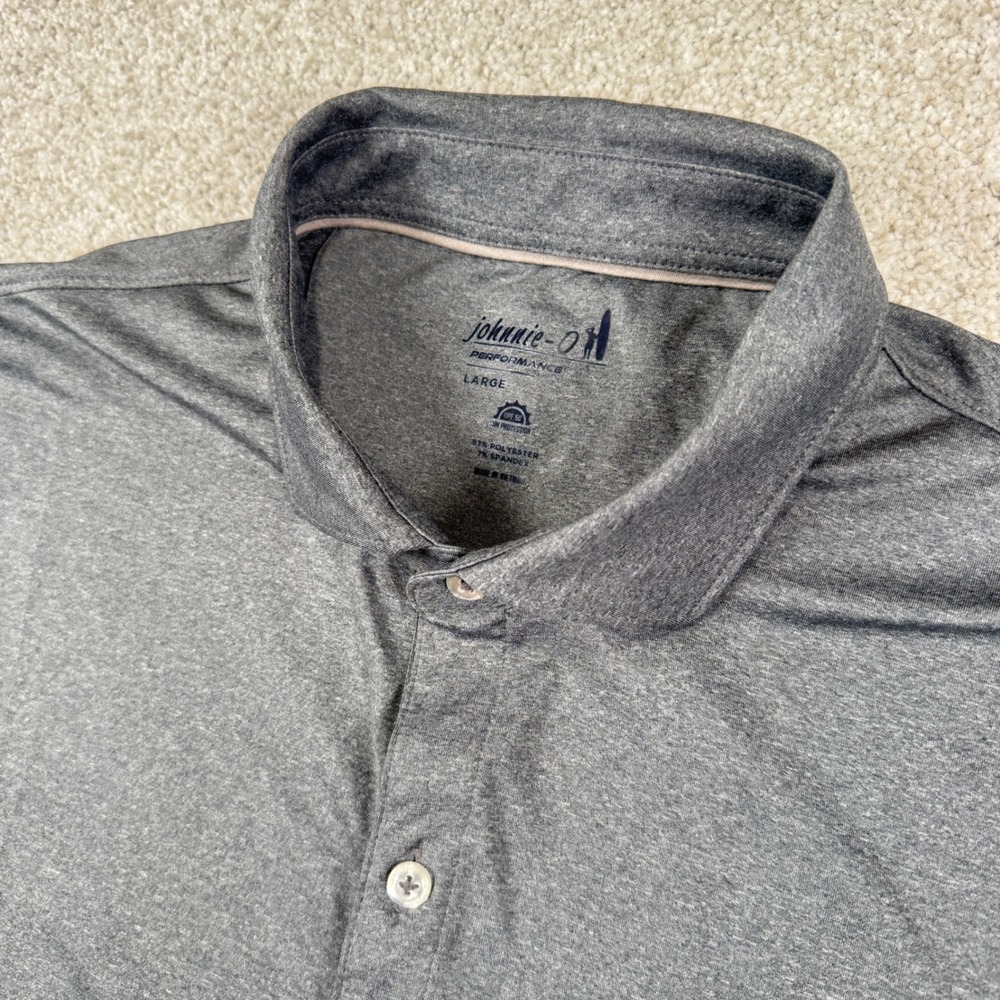 Johnnie-O Performance Polo Mens Large Gray Short Sleeve Crest Golf Shirt UPF 50